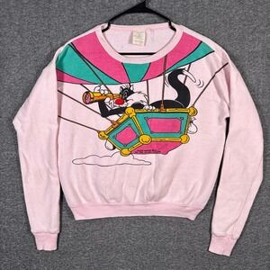 Vintage Amoroso Looney Tunes Sweatshirt Women M Pink Sylvester Tweety 1985 Italy